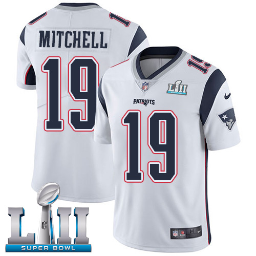 Nike Patriots #19 Malcolm Mitchell White Super Bowl LII Men's Stitched NFL Vapor Untouchable Limited Jersey